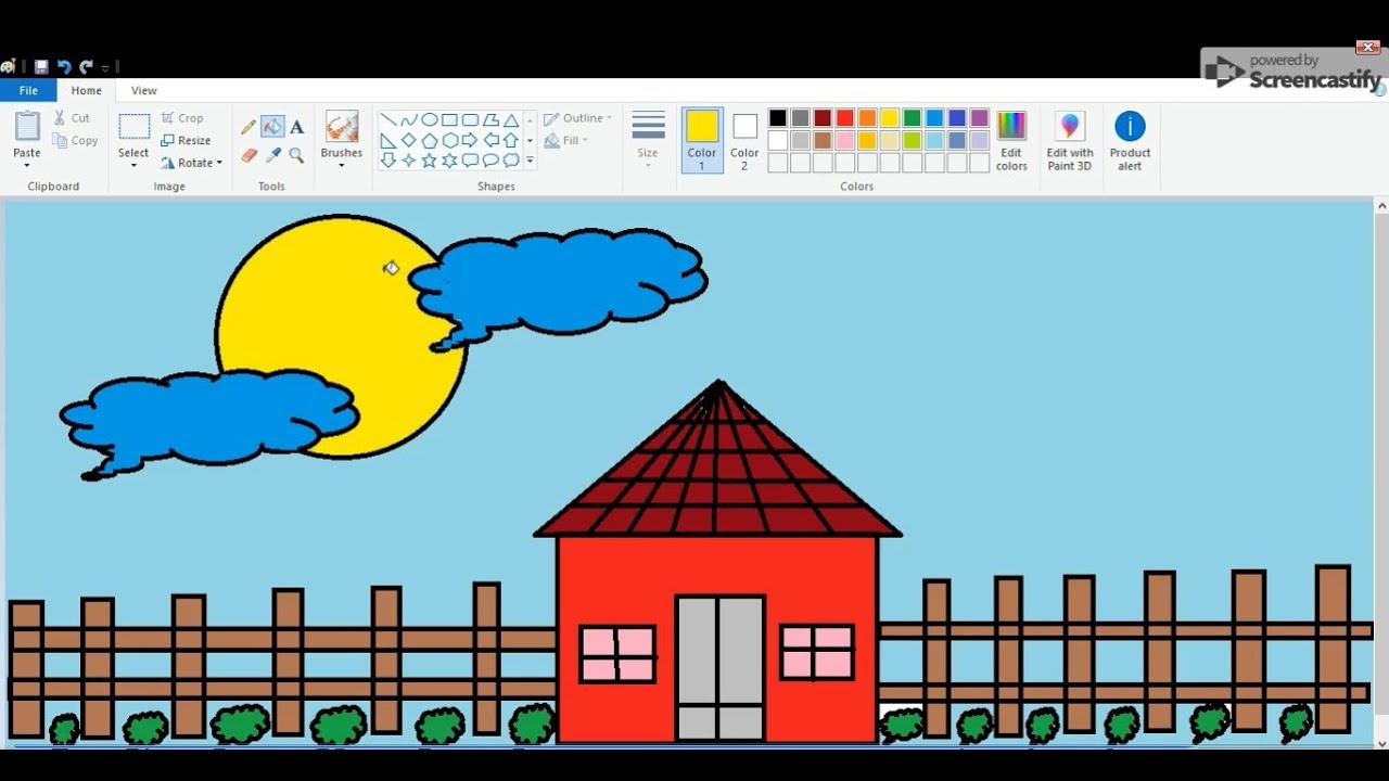 Paint ms drawing kids house using draw small